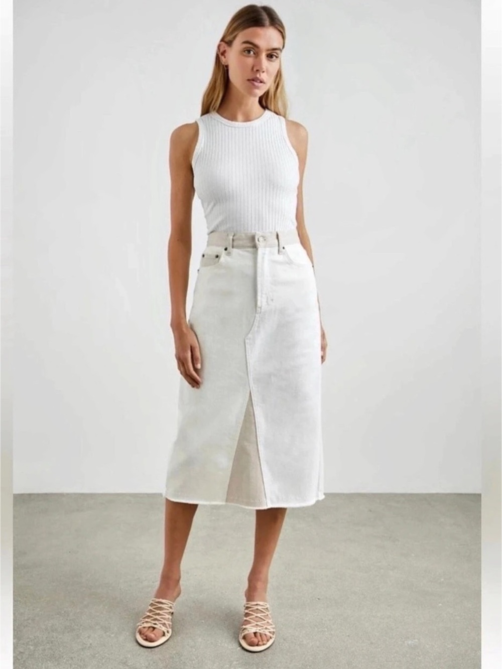 Rails Denim Midi Skirt White Waist 29